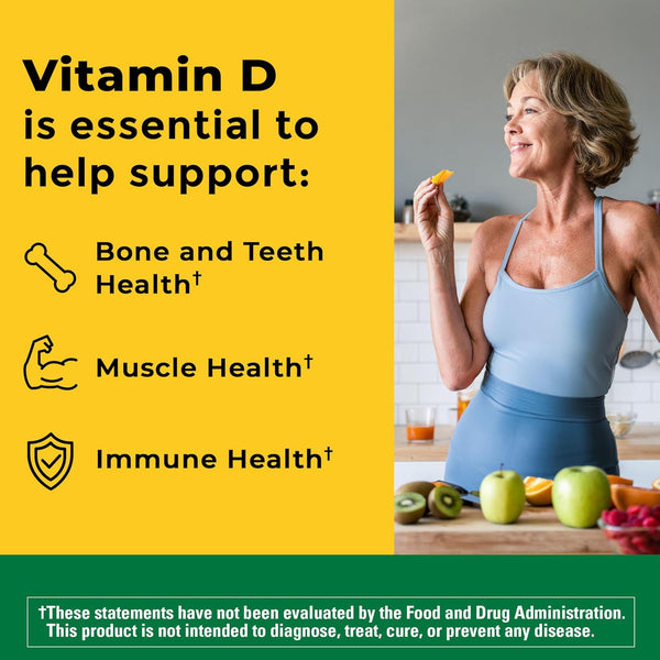 Nature Made Vitamin D3 1000 IU (25 Mcg), Dietary Supplement for Bone, Teeth, Muscle and Immune Health Support, 300 Softgels, 300 Day Supply