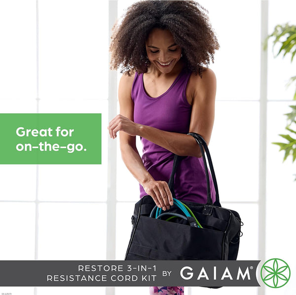 Gaiam 3-In-1 Resistance Band Kit with Comfort-Grip Handles and Interchangeable Strength Bands for High Intensity Training