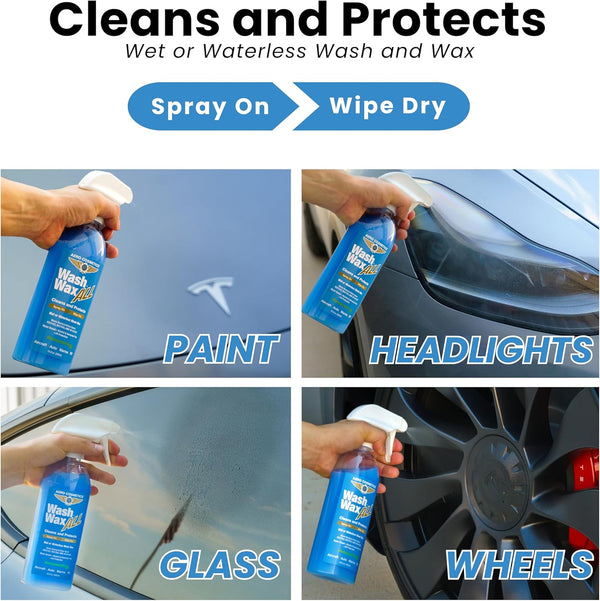 Wet or Waterless Car Wash Wax 128 Fl. Oz, UV Protection. Cleans, Protects, and Shines. Aircraft Quality Just Spray on and Wipe Dry Anywhere,