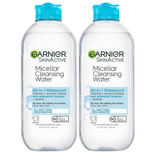 Garnier Micellar Water for Waterproof Makeup, Hydrating Facial Cleanser & Makeup Remover, Suitable for Sensitive Skin, Vegan, Cruelty Free, 13.5