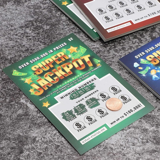 BLUE PANDA 30 Pack Fake Scratch off Lottery Tickets, Gag Prank Winning Lotto Ticket Cards (3 Designs)