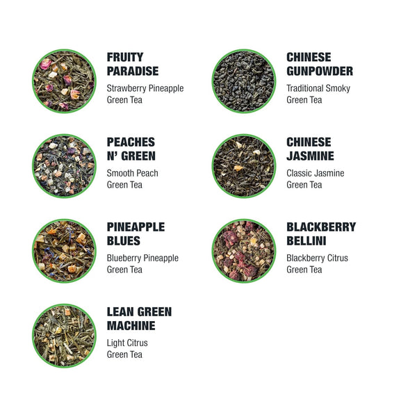 Tiesta Tea - 7 Green Teas Dry Flight Sampler | Loose Leaf | Medium Caffeine Hot & Iced Tea | Premium Green Tea Blends | 7 Resealable Sample Pouches