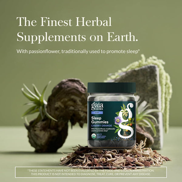 Gaia Herbs Sleep Gummies - Sleep Support*- Ashwagandha, Reishi Mushroom & Passionflower - USDA Certified Organic, Non-GMO Project Verified, Gluten