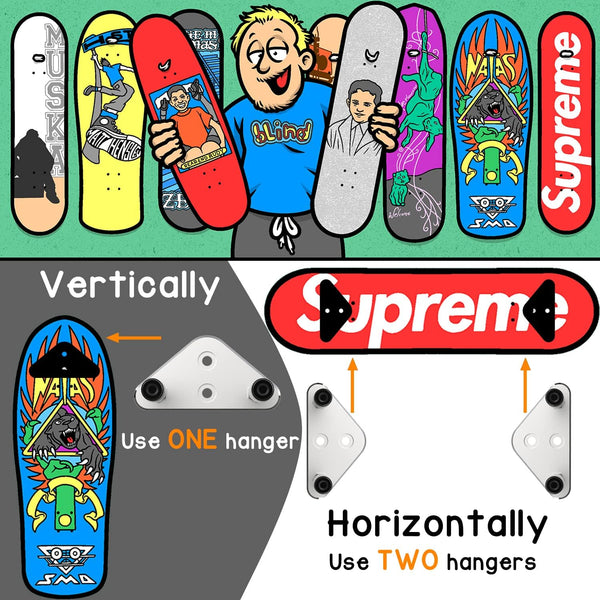 6 Packs Skateboard Wall Mount Aluminum Skateboard Hanger with Two Screw Holes for Display Skateboard Deck Storage Horizontal and Floats Vertically