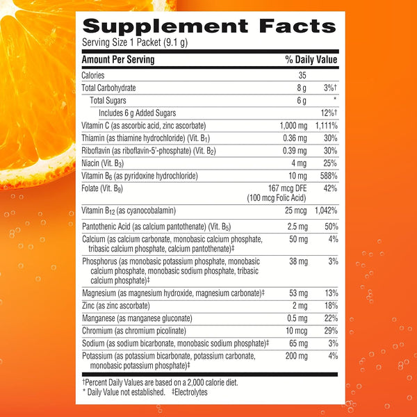 Emergen-C 1000Mg Vitamin C Powder for Daily Immune Support Caffeine Free Vitamin C Supplements with Zinc and Manganese, B Vitamins and