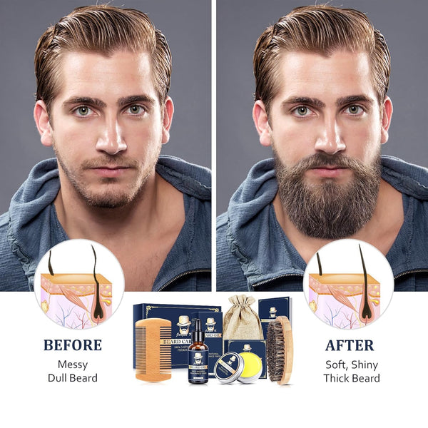 Beard Kit W/ Beard Oil, Balm, Brush, Comb, Moisturize &Soften Coarse, Dry Beard, Anniversary & Birthday Gifts for Men Him Boyfriend Husband Dad