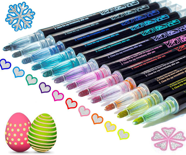 Glitter Markers Outline Glitter Pens: 12 Shimmer Metallic Tween Teen Girl Gifts Trendy Stuff 4-16 Year Old,Arts Crafts Kids Ages 8-12,Art Supplies