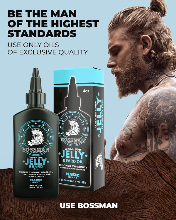 Bossman Jelly Beard Oil for Men (4 Oz, Magic Scent) â Softens, Moisturizes & Conditions with Natural Ingredients