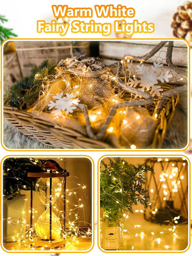 4 Pack 100 LED Fairy Lights Battery Operated with Remote, 33FT Waterproof Twinkle Lights with Timer & 8 Modes, Fairy Str