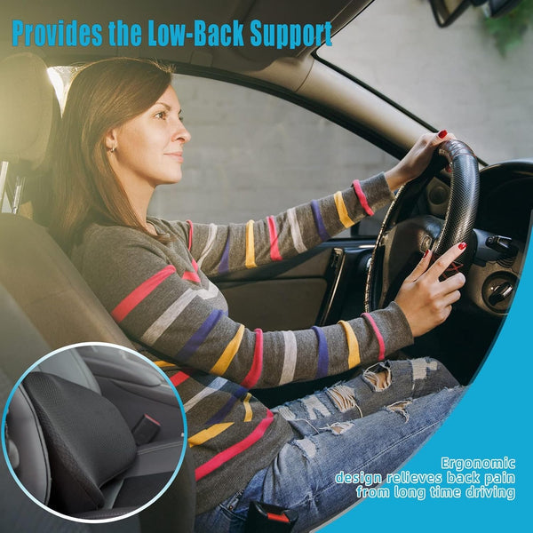 Car Seat Cushion for Driving - Comfort Memory Foam for Car Driver Seat- Back Support, Pain Relief - for Car Travel, Long Trips (Black)