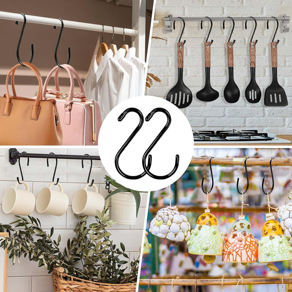 6 Inch Heavy Duty S Hooks, Large S Hook for Hanging Plants, Vinyl Coated S Hook 6 Pack Sturdy Non Slip Black S Hooks for Hanging Closet,Bird
