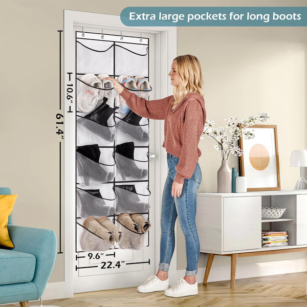 KIMBORA over the Door Shoe Organizer 12 Large Mesh Pockets Boots Hanging Storage Shoe Rack for Closet White