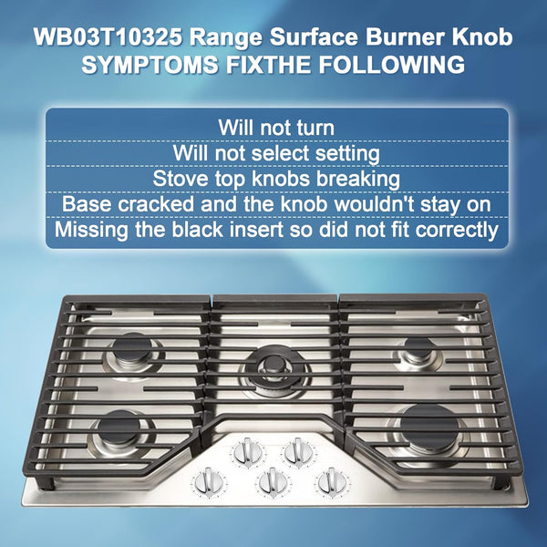 Fetechmate WB03T10325 Heavy Metal Knobs Compatible with G.E Cooktop Burner Stove Knob Replace WB03T10325 2691864 PS3510510 (5 Pack)