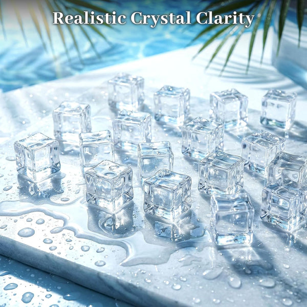 Domestar Fake Ice Cubes, 20 PCS 0.8" Plastic Ice Cubes Acrylic Square Clear Rock Diamond Crystals Display for Photography Accessories Props
