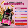 Vitamin B Complex for Men & Women - Made in USA - B-Complex: B1, B2, B3, B5, B6, B7, B8, B9, B12 with Vitamin C, Choline, Inositol - Energy, Brain