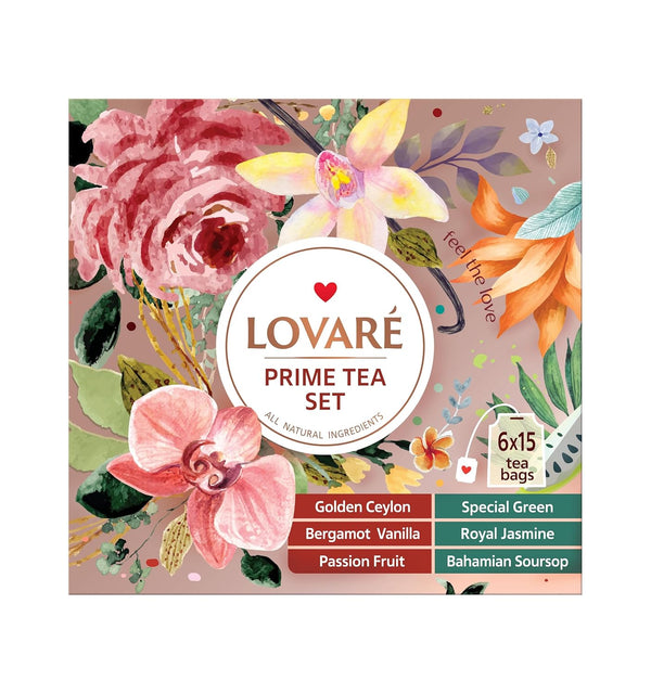 Lovare Black and Green Tea Bags Variety Pack - Made in Ukraine Tea Sampler - Individually Wrapped 90 Assorted Tea Bags - Gift Box for Tea Lovers