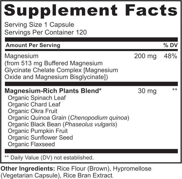 NATURELO Magnesium Glycinate Chelate Complex - 200 Mg Magnesium with Organic Vegetables to Support Sleep, Calm, Muscle Cramp & Stress Relief -