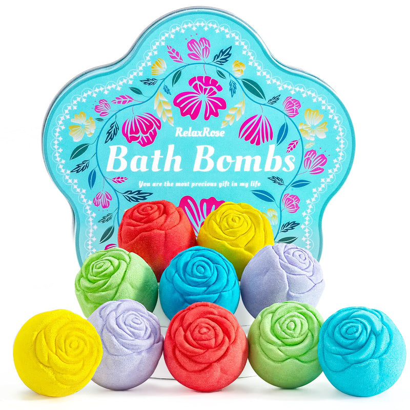 Bath Bomb Gift Set for Women â 10 Pack Handmade with Natural Essential Oils, 5 Aromatic Scents, Relaxing Rose Bubble Bath, Self Care Birthday &