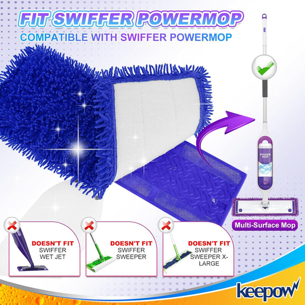 KEEPOW Power Mop Refill Pads for Swiffer, Power Mop Pads for Swiffer Power Mop Wood Floor Cleaning, Microfiber Power Mop Reusable Pads for
