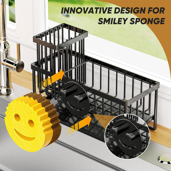 Sponge Holder for Kitchen Sink,Smiley Face Sink Caddy with Removable Brush Holder,Self-Draining Sponge Caddy for Sponge,Soap,Dish