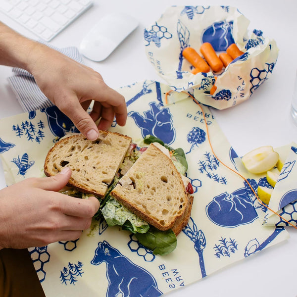 Bee'S Wrap Beeswax Wraps for Food - Bees + Bears 3 Pack (2M 1 Sandwich) Made in USA Reusable & Organic Food Wraps, Sandwich Wrap - Eco-Friendly