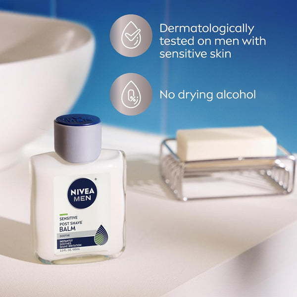 NIVEA MEN Sensitive Soothing Post Shave Balm with Vitamin E, Pro-Vitamin B5 and Chamomile Extract, Skin Care Gifts for Dad, Alcohol Free after