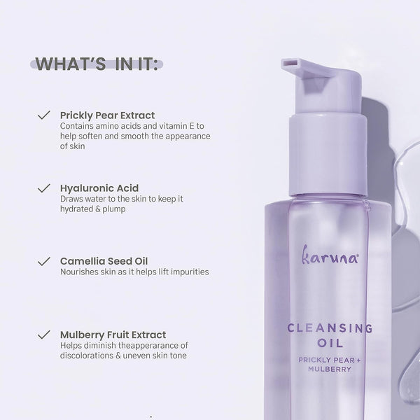 Karuna - Cleansing Oil with Prickly Pear for Clean Skin - Cleanses without Clogging Pores, Oil Based Cleanser, Travel Size Makeup Remover -