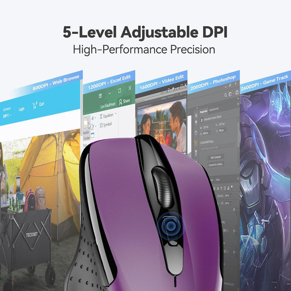 TECKNET Wireless Mouse, 2.4G Ergonomic Optical Mouse, Computer Mouse for Laptop, PC, Computer, Chromebook, Notebook, 6 Buttons, 24 Months Battery