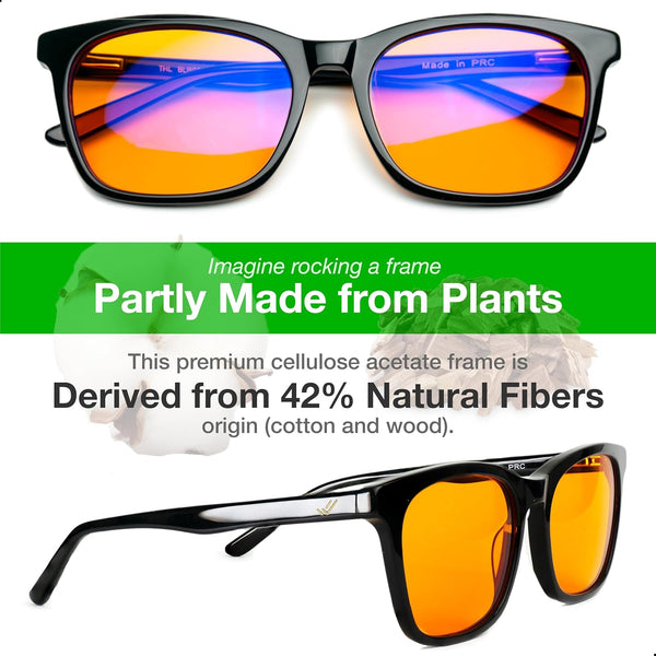 XL Orange Blue Light Blocking Glasses for Better Sleep - 99.5% Premium Acetate Computer Migraine Glasses for Men - Amber Tint Gaming Glasses - TV