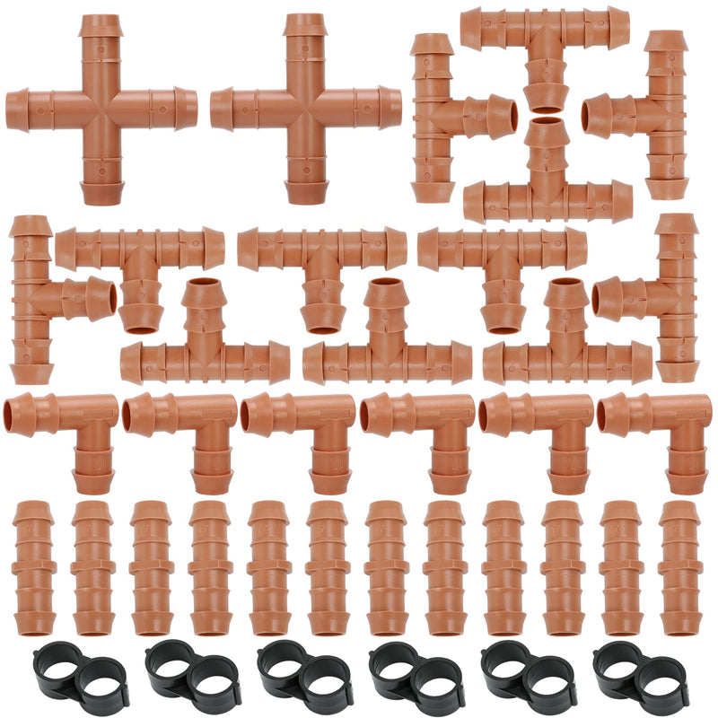 Cozy Tower 36 Pcs Drip Irrigation Kit 1/2 Inch Drip Irrigation Fittings Parts, Irrigation Tubing Fittings Hose Barbed Connectors, Including 2