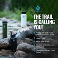 Water Bottle - 32 Oz, Wide Mouth, Premium Stainless Steel Bottle with Grip Cap, Double Walled Vacuum Insulated, Thermo Mug, Metal Flask, Leak