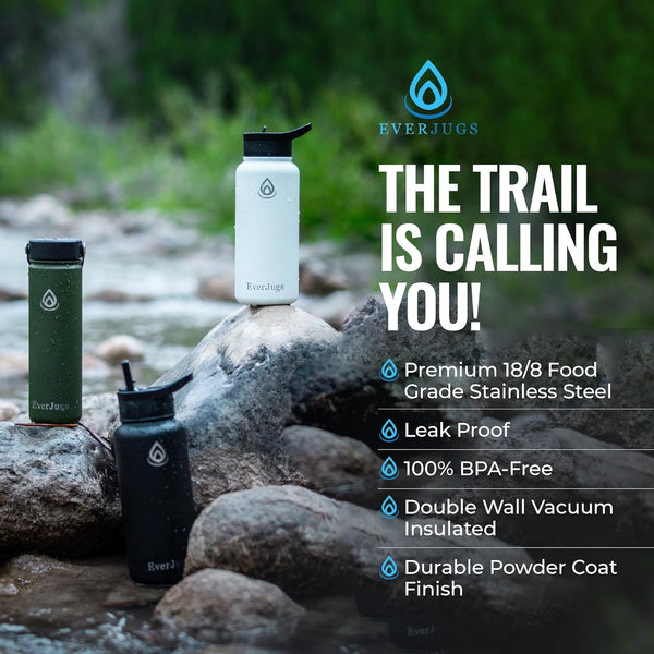Water Bottle - 32 Oz, Wide Mouth, Premium Stainless Steel Bottle with Grip Cap, Double Walled Vacuum Insulated, Thermo Mug, Metal Flask, Leak