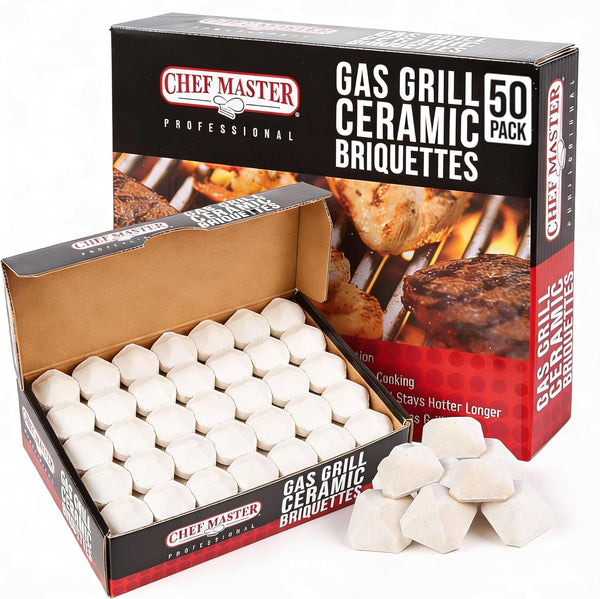 Chef Master 05004CM Ceramic Gas Grill Self Cleaning Briquettes, Replacement for Lava Rocks, Cleaner Cooking, Gas Grill Briquettes for BBQ Grill