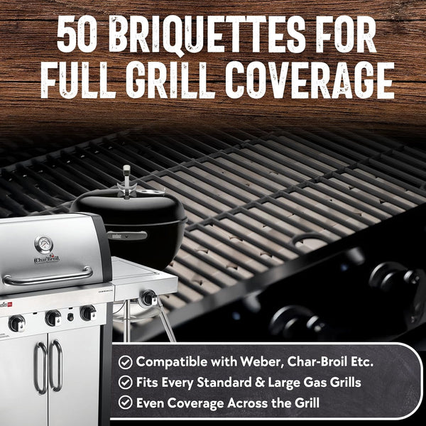 Chef Master 05004CM Ceramic Gas Grill Self Cleaning Briquettes, Replacement for Lava Rocks, Cleaner Cooking, Gas Grill Briquettes for BBQ Grill