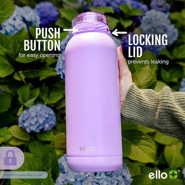 Ello Cooper 32Oz Stainless Steel Water Bottle with Straw and Carry Handle, Double Walled and Vacuum Insulated Metal, Leak Proof Locking Lid with