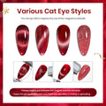 Beetles Cat Eye Gel Nail Polish Set, 6 Colors Glitter Gel Polish Kit Red Pink Shiny Brown Burgundy Purple Blue Green Magnetic Effect Sparkle