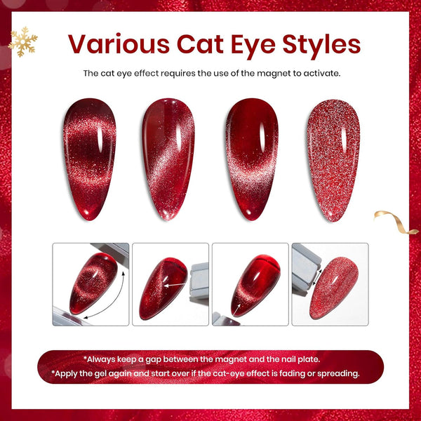 Beetles Cat Eye Gel Nail Polish Set, 6 Colors Glitter Gel Polish Kit Red Pink Shiny Brown Burgundy Purple Blue Green Magnetic Effect Sparkle