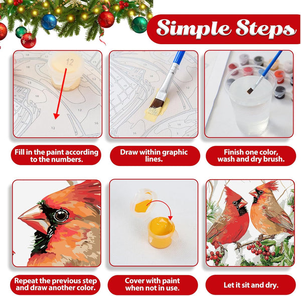 Hkejoi Christmas Paint by Numbers Kit for Adults - Cardinal Paint by Number for Beginners, Art Supplies for Gift, Home Wall Decor 16''W X 20''L