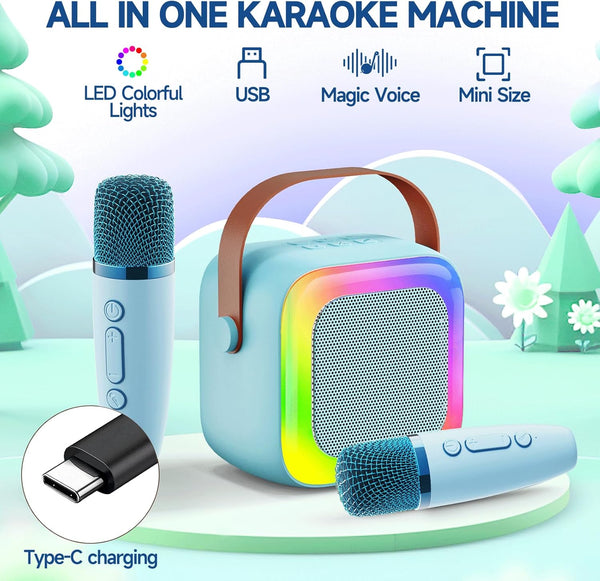 Mini Karaoke Machine for Kids Teen Adults, Kids Karaoke Machine with 2 Wireless Microphones and LED Lights Toys for Christmas Birthday Party,