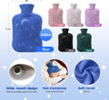 Hot Water Bottle with Soft Cover, 2L Hot Water Bag for Menstrual Cramps, Neck and Shoulder Pain Relief, Hot and Cold Therapies, Hand Feet Warmer, Blue