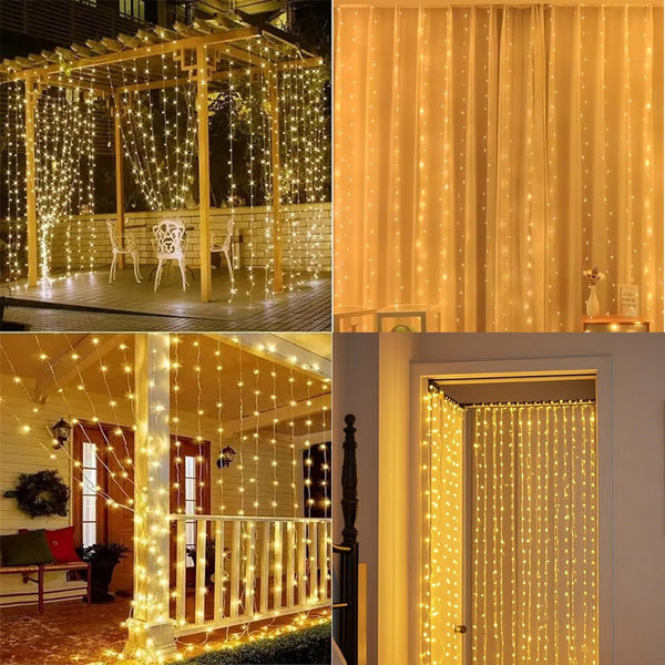 Vigdur Led Curtain String Lights, 8FT Window Fairy Lights for Bedroom with 210 Warm LEDs, Hanging Twinkle Indoor String Light for Party Wedding