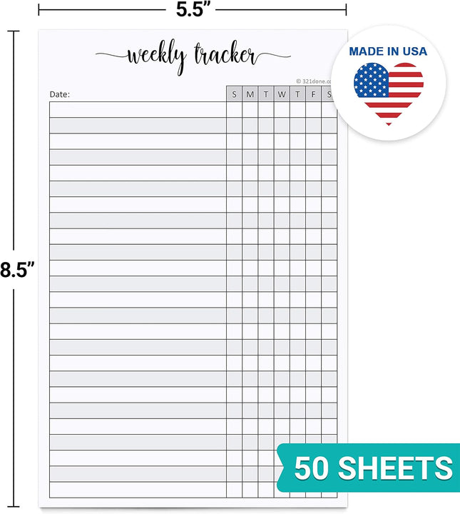 321Done Weekly Tracker Notepad - 50 Sheets (5.5" X 8.5") - Habit Tracking Days of Week Tear-Off Sheets, Planner Organizi