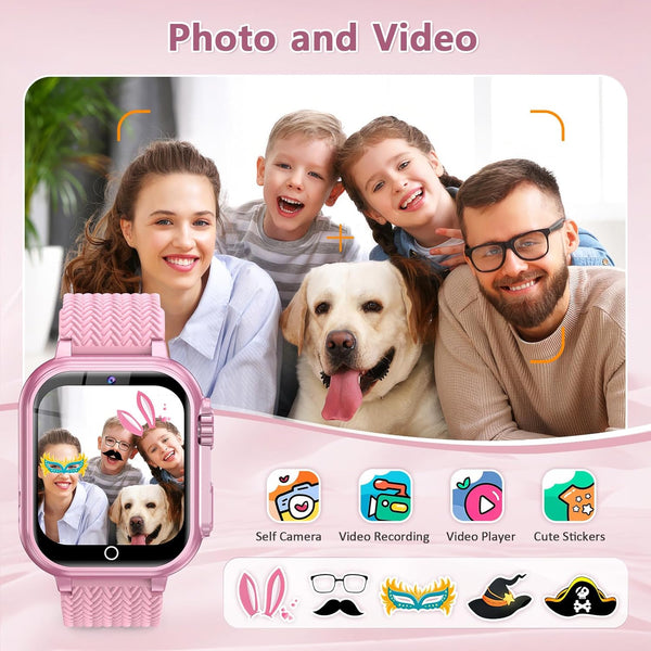 Kids Smart Watch Gift for Girls Age 5-12, 32 Games HD Touch Screen Watches with Video Camera Music Player Pedometer Flashlight 12/24 Hr