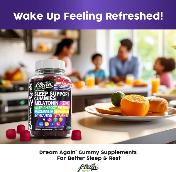 Clean Nutra Melatonin Gummies 10Mg | Sleep Aid Valerian Root L-Theanine Vitamin B6 C Lemon Balm Magnesium Hibiscus Beta Carotene Saffron &