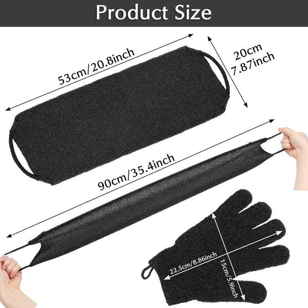 Anezus Exfoliating Back Scrubber Bath Gloves Set, Exfoliating Shower Towel with Shower Gloves for Body Scrub, Back Cleaner Wash Gloves to Remove
