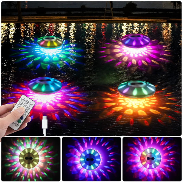 Floating Pool Lights, Pool Light with 6 Dynamic Lighting Effects, IP68 Waterproof Pool Lights That Float, Rechargeable RGB Upper and Lower Color
