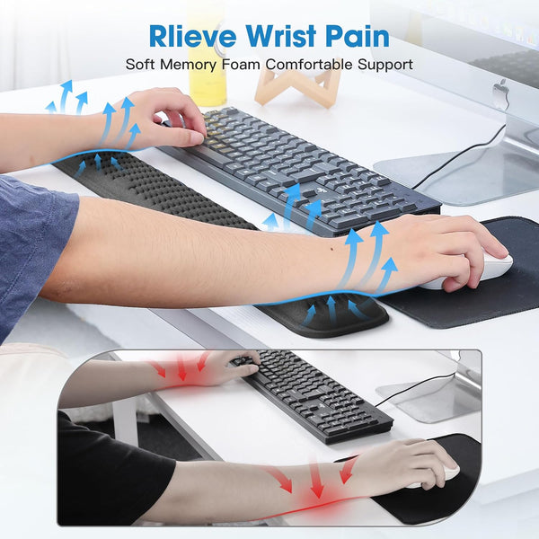 MEKASS Ergonomic Wrist Rest for Keyboard and Mouse, Soft Memory Foam Keyboard Wrist Rest Set with Non-Slip Silicone Base, Easy Typing, Pain