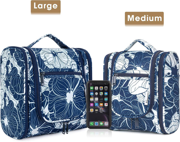 Hanging Toiletry Bag for Women Travel Makeup Bag Organizer Toiletries Bag for Cosmetics Essentials Accessories (Large, Blue Lotus)