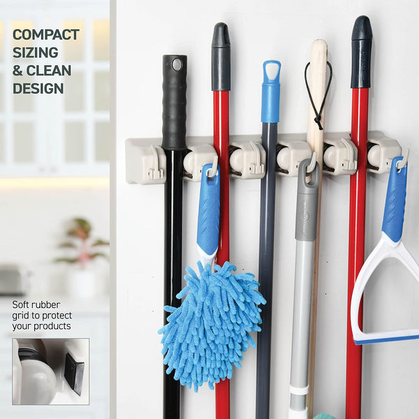 Home-It Mop and Broom Holder Wall Mount Garden Tool Storage Tool Rack Storage & Organization for the Home Plastic Hanger for Closet Garage
