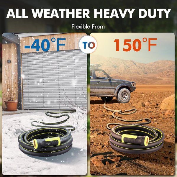 Garden Hose 10FT - PHLEX PRO Heavy-Duty Premium 5/8'' Rubber 3-Layer Water Hose - Flexible Hybrid Lightweight Water Hose, Full Brass Male to